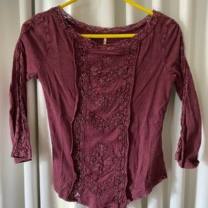 Free People plum colored crochet detail top